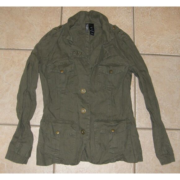 BISOU BISOU Army Green Sz Small Casual or Dress 100% Linen Lightweight Jacket - Picture 1 of 3